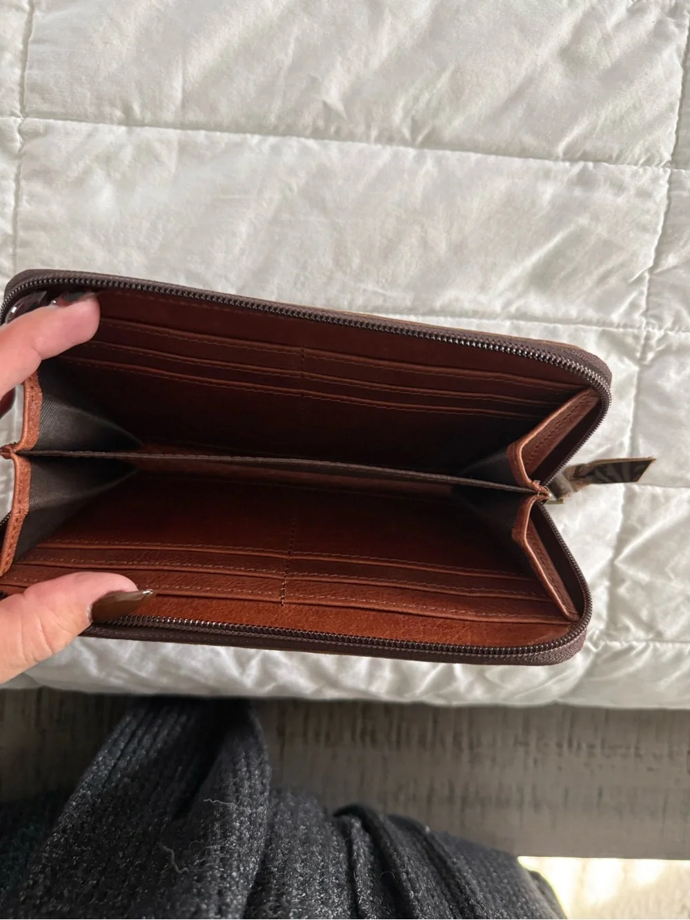 Women’s Tooled Leather Wristlet Wallet - Brown/Tan